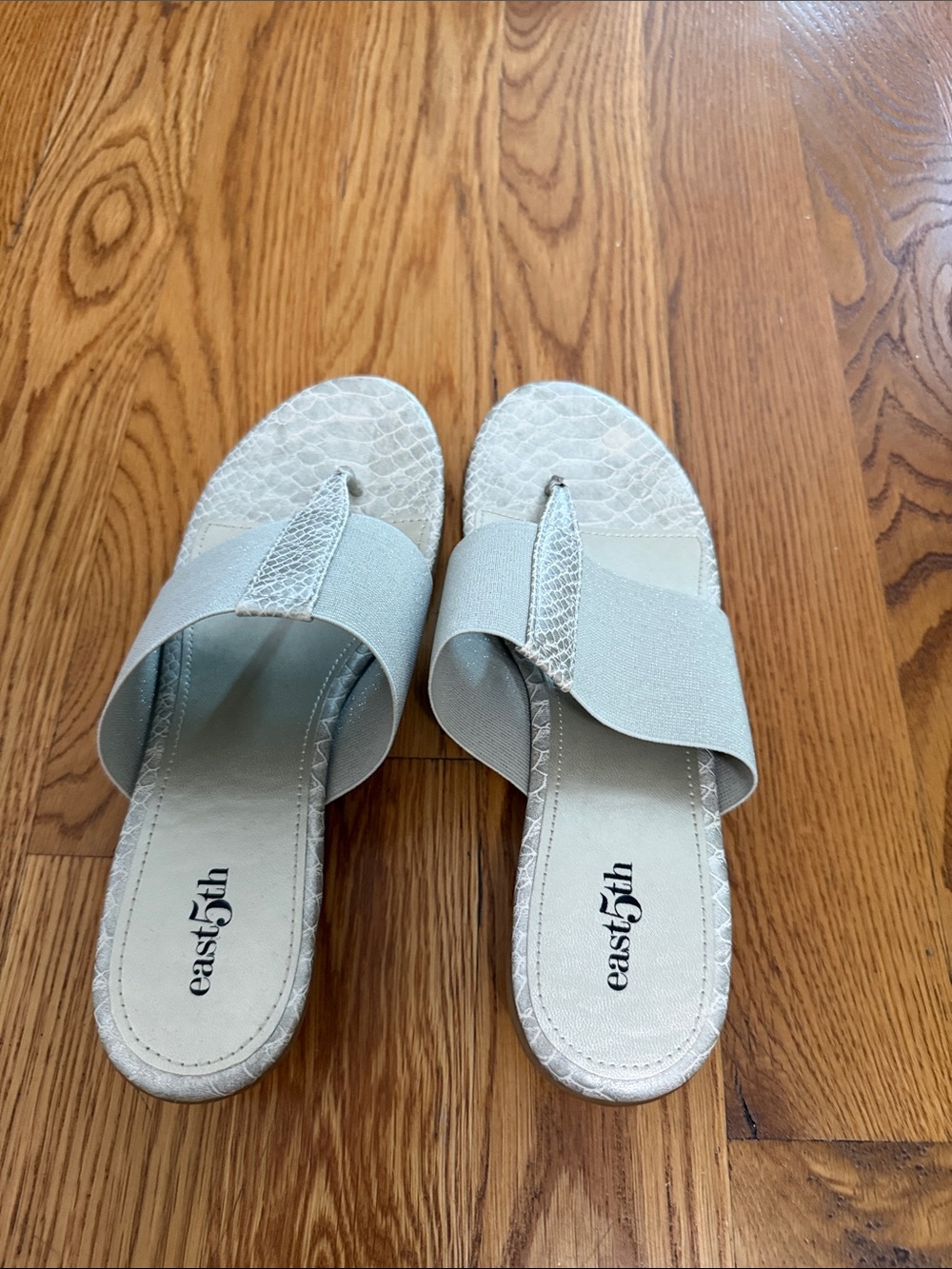 East 5th Women’s Light Gold Slide Sandals with Textured Toe Strap